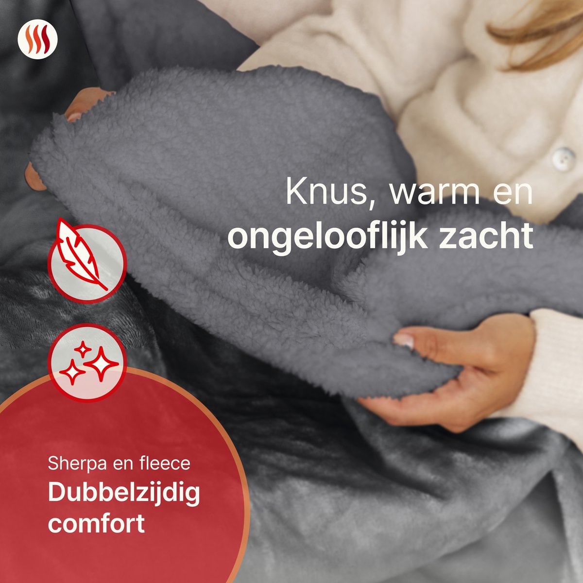 Afbeelding 2 van Seranova Elektrische Deken XXL - Extra Warmtedraden - Premium Model - 180x160 cm - 2 persoons Warmtedeken - Dubbelzijdig Fleece Sherpa - Antraciet