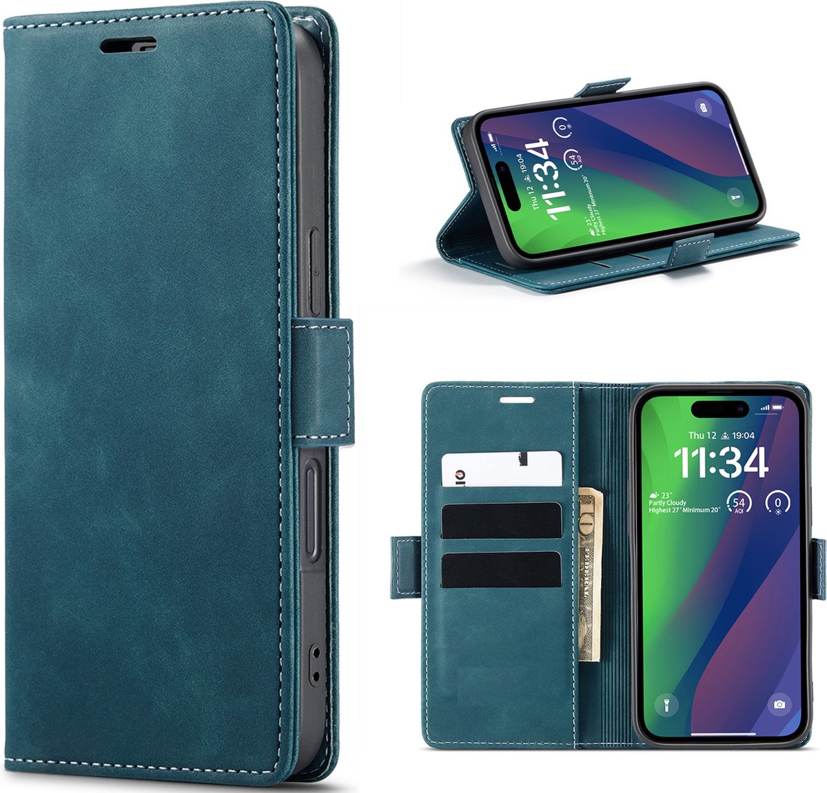 Multimedia & Accessoires Urban Book Case Hoesje geschikt voor Apple iPhone 16 Pro – Blauw -Telefoonhoesje – Met Stand – Kaarthouder – Pasjes Houder – Magneet Sluiting – Bookcase
