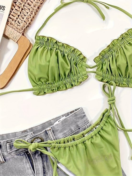 Bikini Bovista Femme - Bikini Filles - Maillot de Bain - Push Up - Maillots de Nager - Set Sexy - Haut & Bas - Olive - Taille XL