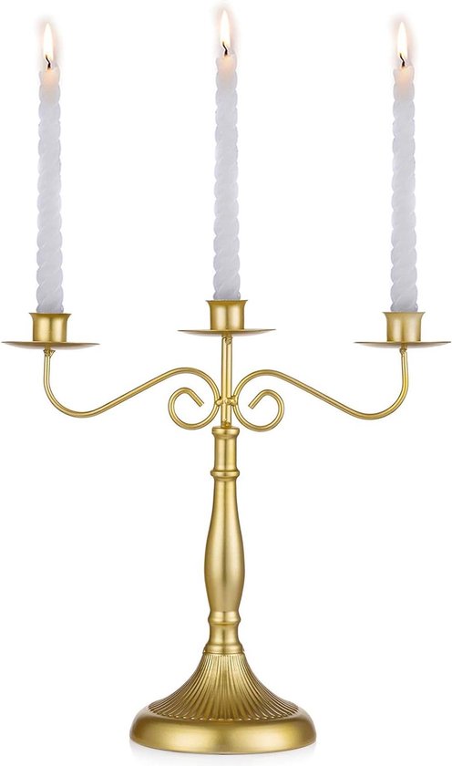 Gouden Kandelaar - Conische Kaarsen - Kandelaar Houder - Kaarsvertoning - Eettafel Bruiloft Kerk Evenementen Feest Kerst Decor
