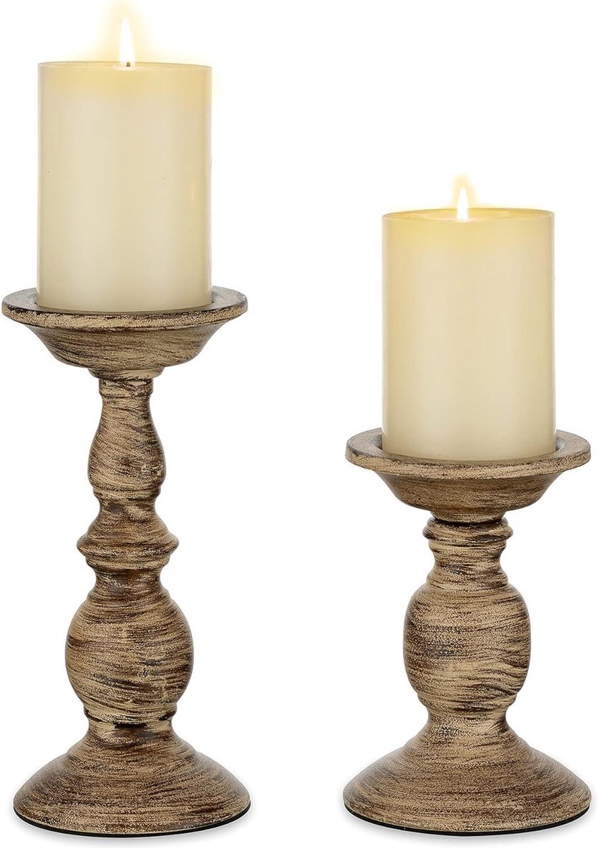 Vintage Pijler Kandelaars Set - Verontruste Ijzeren Kandelaar Houder - Shabby Chique Kandelaar - Tafel Kandelaar - Middelpunt Ornamenten voor Woonkamer - Koffie Eetkamer Schoorsteenmantel - Open Haard Decor