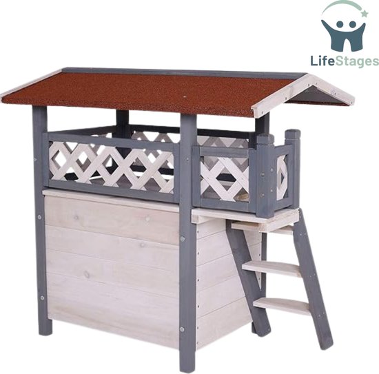 4goodz Kattenvilla 2 Verdiepingen 59x55x109 Cm - Grijs
