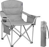 TRVLMORE Campingstoel - Opvouwbaar - XL - Comfortabele Vouwstoel - 150 kg draagvermogen - Drankhouder - Koelvak - Visstoel - Klapstoel - Grijs