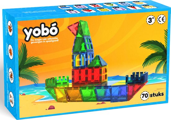 Yobó Original 70 Stuks - Magnetic Tiles – BPA Vrij – Sterke Magneten – Magnetisch Bouwspeelgoed – Magna Speelgoed - Magnetische Tegels - Speelgoed 3 jaar t/m 12 jaar