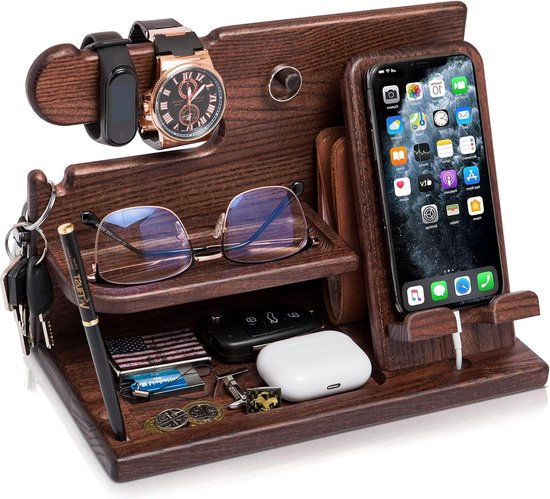 Houten telefoon dockingstation as boom portemonnee standaard sleutelhouder & horloges organizer heren kerstcadeau echtgenoot verjaardag gadgets compatibel met iPhone iWatch Houten telefoon dockingstation as boom portemonnee standaard sleutelhouder & horloges organizer heren kerstcadeau echtgenoot verjaardag gadgets compatibel met iPhone iWatch