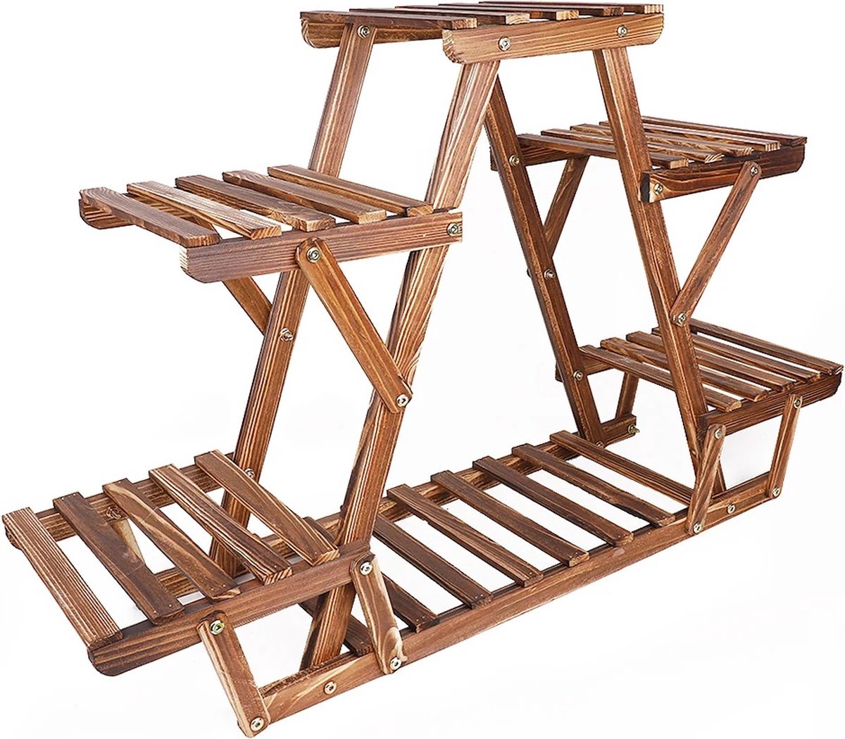 Fluux 6 tier plantenrek planten rek verkoolde driehoek planten rek binnenhuis buitenhuis hout max 5kg per plank LxBxH 71x25x58