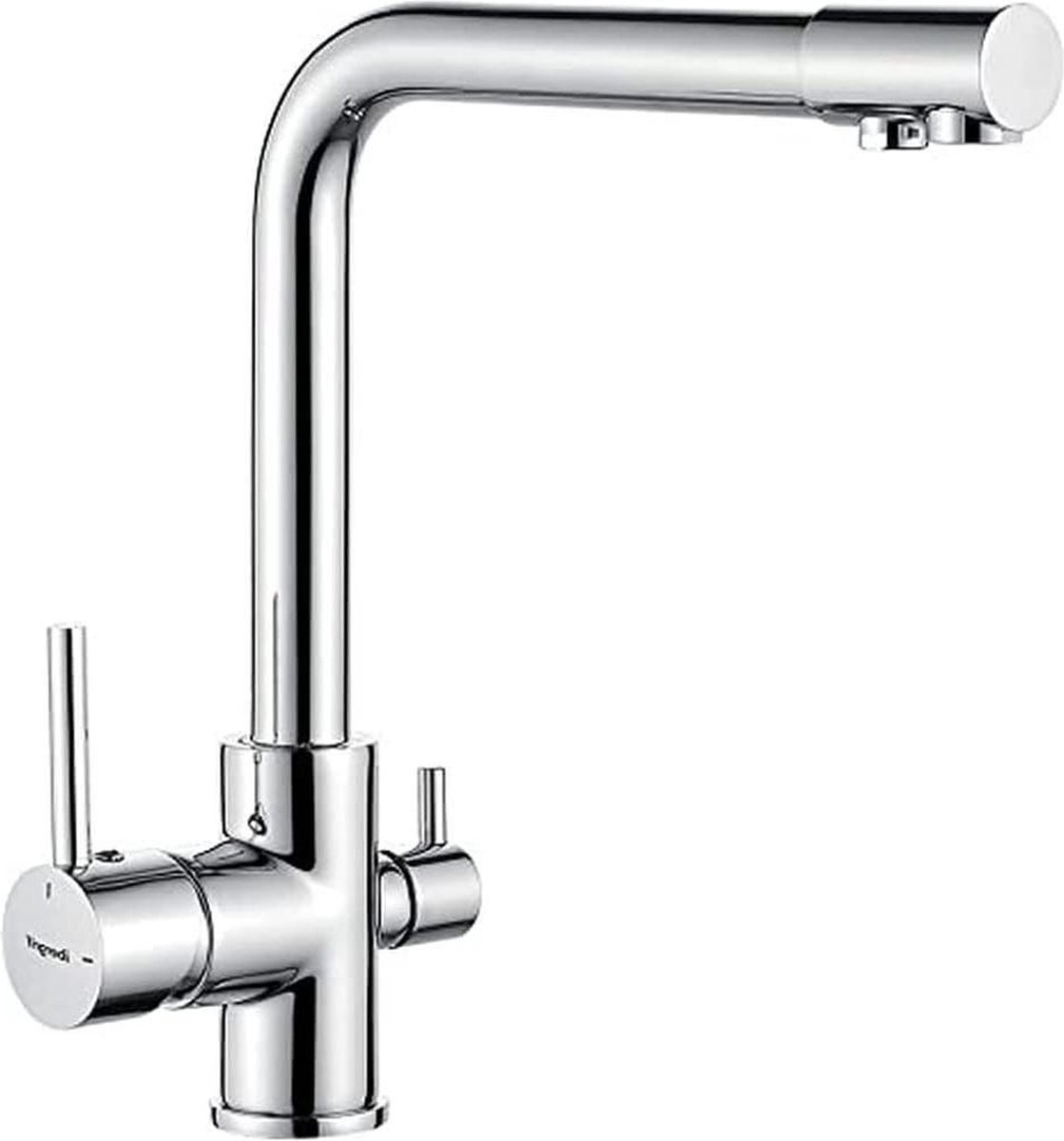 Drinkwater Keukenkraan 3 Wegs 360° Draaibaar Mengkraan met 2 Handgrepen - Messing Chroom