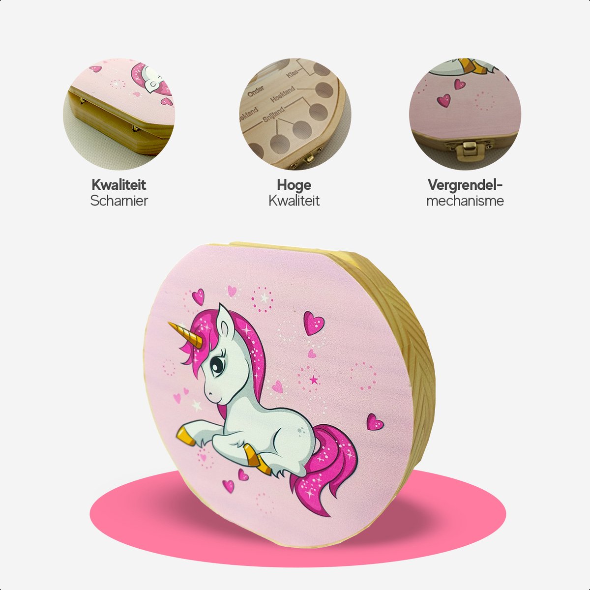 Tandendoosje - Eenhoorn Ontwerp - Roze - Koester Dierbare Momenten - Tandendoosje Meisjes - Melktanden Bewaardoosje - Tandendoosje hout - Kraamcadeau - Tanden Doosje – foto 6