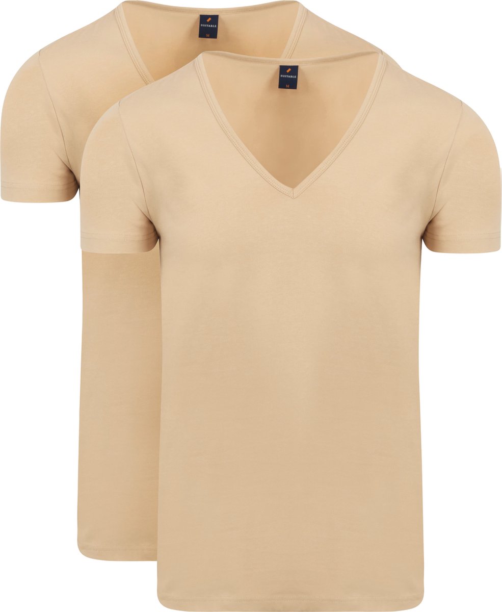 Suitable Vitaru Onzichtbaar Ondershirt Diepe V-Hals 2-Pack - Onzichtbare (huidskleur) t-shirts met stretch