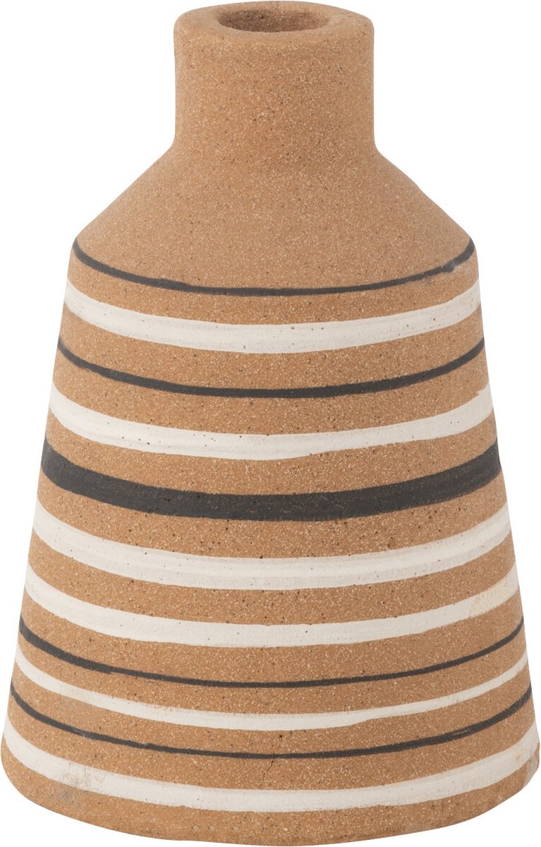 J-Line vaas Tukano Kruik Strepen - keramiek - bruin/zwart/wit - small - Ø 12 cm