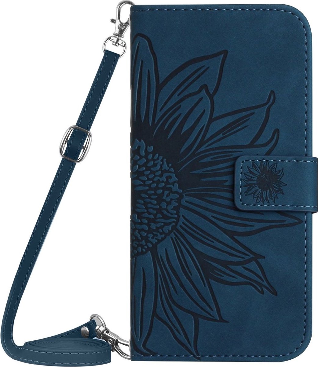 Mobigear Telefoonhoesje geschikt voor Samsung Galaxy Xcover 7 Hoesje | Mobigear Sunflower Bookcase Portemonnee | Pasjeshouder voor 3 Pasjes | Telefoonhoesje voor Pinpas / OV Kaart / Rijbewijs - Marineblauw