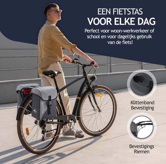 Hikemeister ® Amsterdam - Fietstas Dubbel - Waterafstotend Materiaal - 31L - Grijs - 300D Polyester - Fietstassen elektrische fietsen van Hikemeister — afbeelding 3