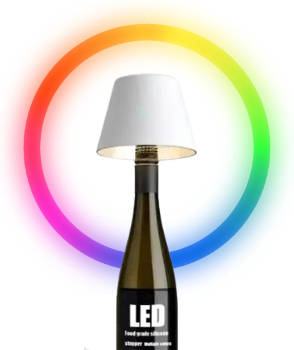 Oplaadbare Flessenlamp - Tafellamp - Dimbaar - Aluminium - Waterdicht - Wit - RGBWW