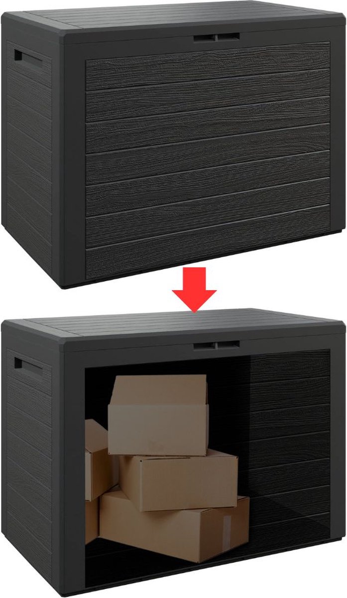 Merklooss Tuinkast Tuinkist Tuinkasten voor Buiten Tuinberging Kunststof 80x45x55cm Zwart Hout Look