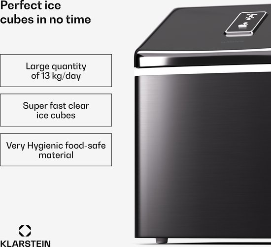 Klarstein ijsblokjesmachine - roestvrij staal, 13 kg/24 uur, touchscreen, kristalheldere ijsblokjes, laag energieverbruik, ideaal voor feestjes/tuinfeesten - voor Thuis - Ice Maker - Ice Cube Maker - IJsmaker - IJsblokjesmaker van Klarstein — afbeelding 5