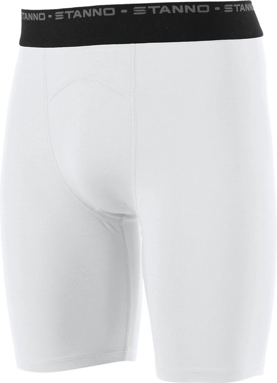 Witte Stanno sportbroek met zwarte tailleband met logo en een extra naad bij de taille.