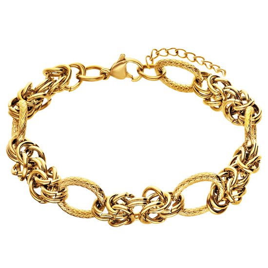 Lucardi - Dames Stalen goldplated armband met bewerking - Armband - Staal - Goudkleurig - 20 cm