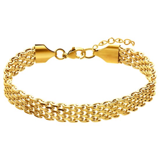 Lucardi Dames Stalen goldplated armband breed - Armband - Staal - Goudkleurig - 20 cm