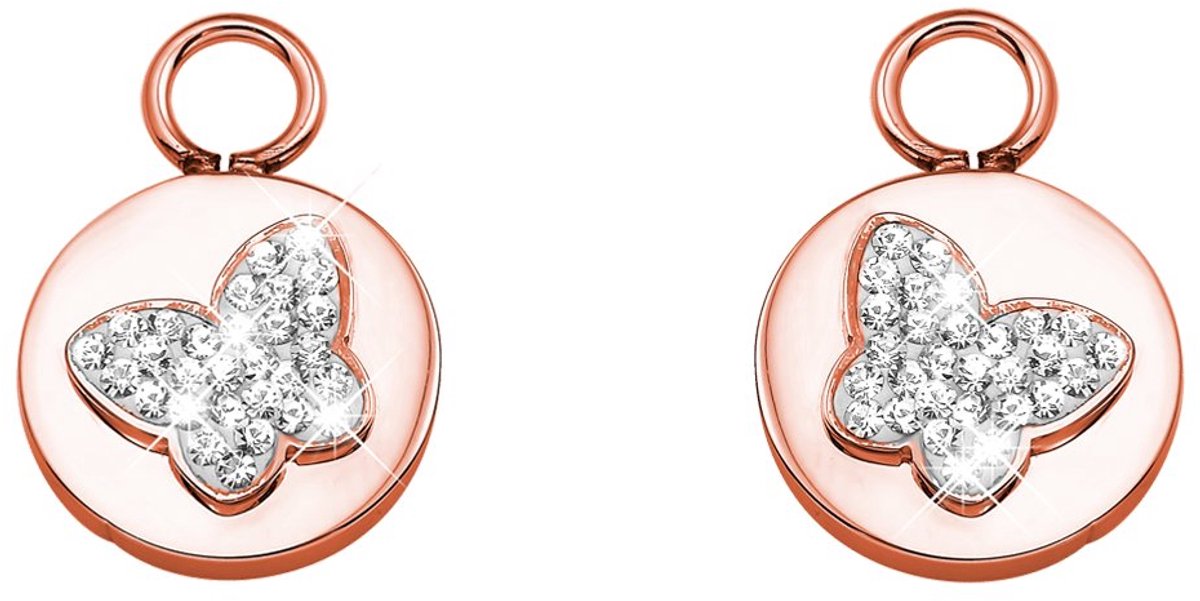 Lucardi Dames Roséplated oorringhangers vlinder - Oorbellen - Cadeau - Staal - Rosékleurig