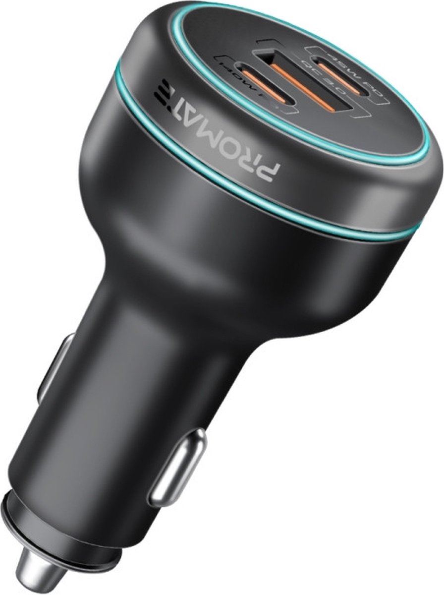 ProMate® PowerDrive 230W GaN - Universele Autolader - Dual USB-C Power Delivery - 230W Snelladen - Quick Charge 3.0 - Multi-Protectie Systeem - Compact en Stijlvol - Vuurvast Materiaal - Voor Smartphones, Tablets en Laptop - Sigarettenaansteker