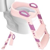 Macx & Macx WC Verkleiner met Trapje - Toilettrainer met Handvaten en Opstapje - Opvouwbaar Toilet Bril Zitje - WC Zindelijkheids Training voor Jongens/Meisjes - Urinoirs voor Kind/Peuter van 2 tot 7 jaar - Toiletverkleiner Roze