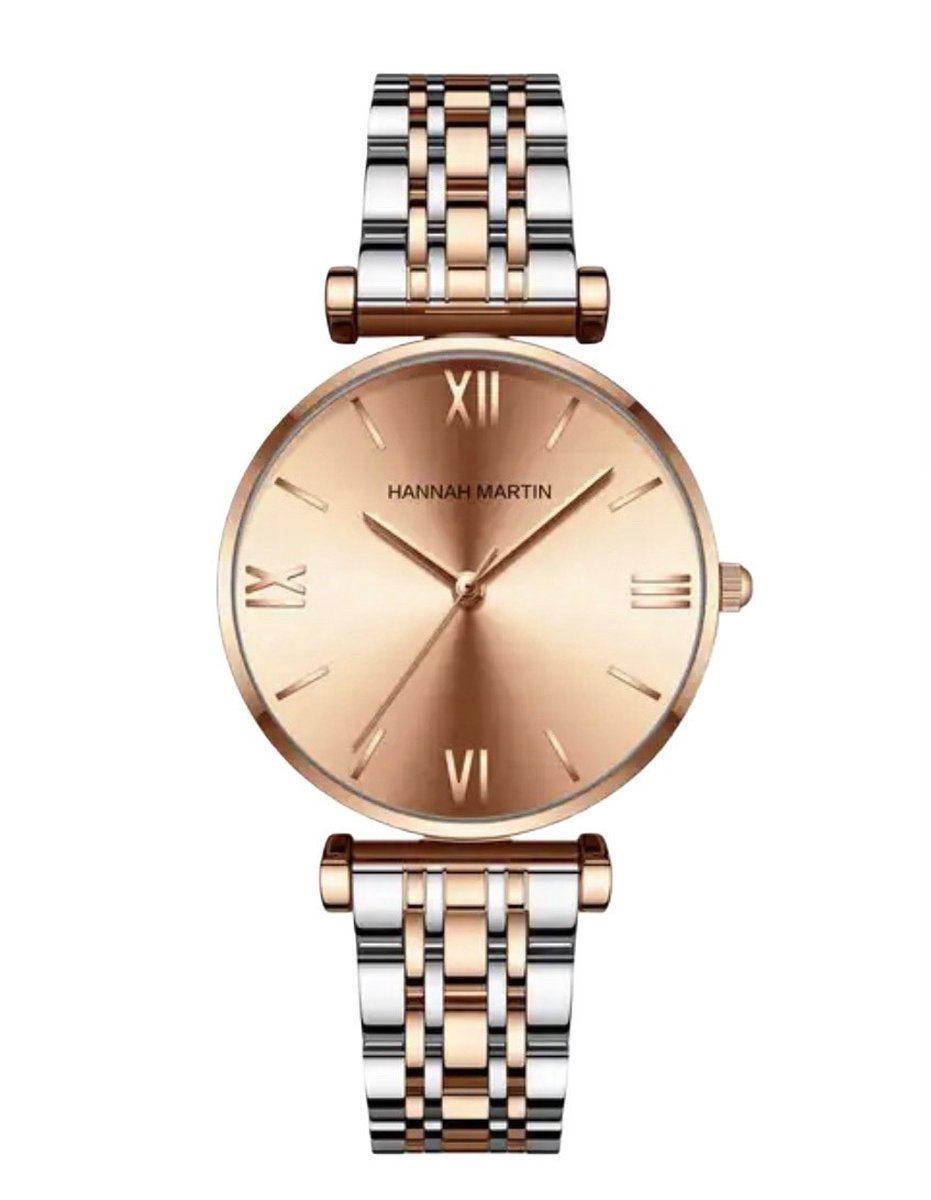 Hannah Martin Elegante Horloge | RoseZilverkleurig | Rose Wijzerplaat | Dames Horloges | RVS Horlogeband