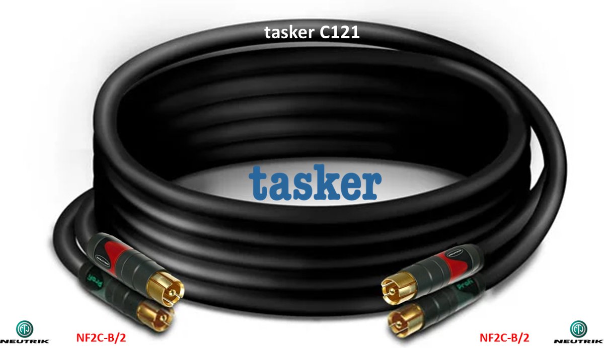 Tasker-Neutrik-PROFI RCA-2xTulp-2xTulp-NF2C2121ZW025-Zwart-2,5 meter