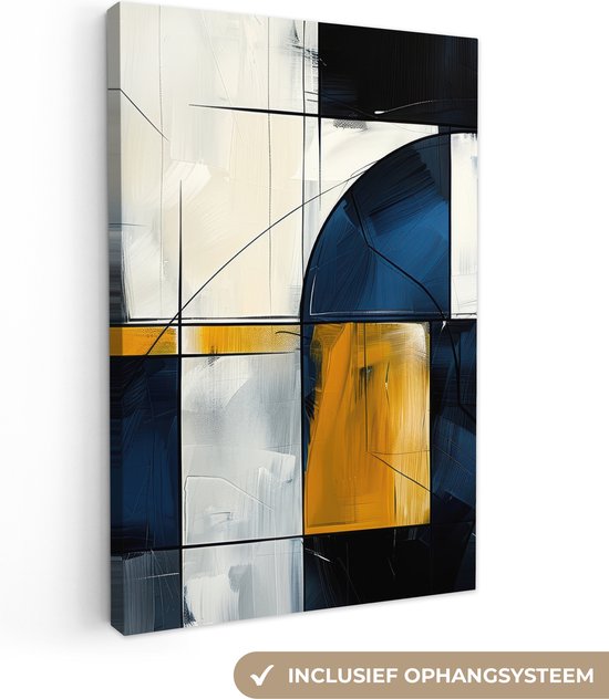 Peinture sur toile 120x180 cm - Décoration murale Abstrait - Formes - Or - Blauw - Géométrique - Décoration murale murale salon - Décoration chambre - Accessoires de chambre - Peintures