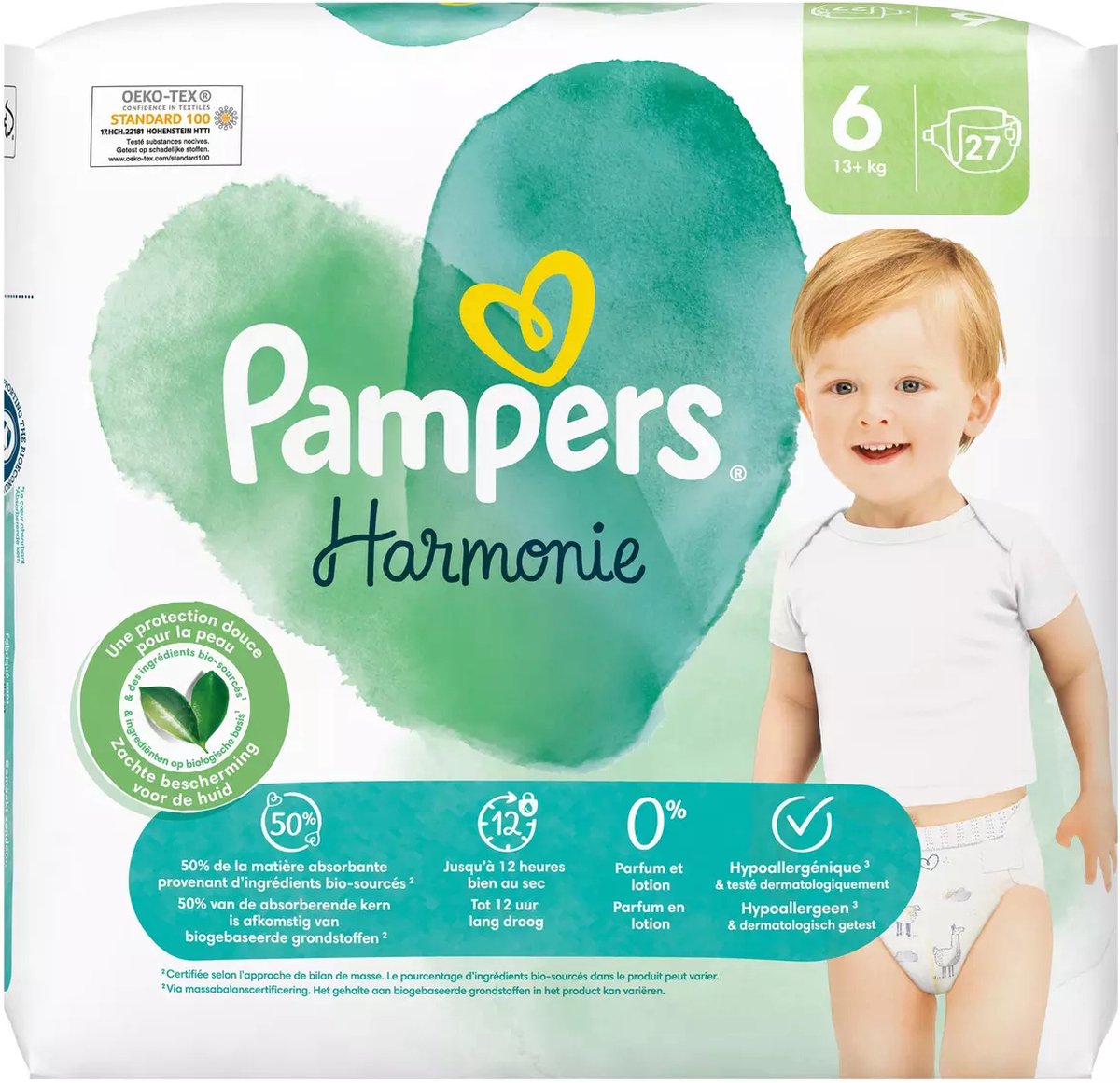 Pampers Harmonie luiers maat 6, 62 luiers, 13 kg, zachte