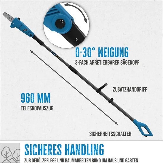 Güde GAK 7118.1 Telescopische Kettingzaag voor takken - 960 mm verlengbaar - Inclusief draagriem - 24 cm zwaard - 3-voudig vergrendelbare zaagkop 0-30° | van Güde — afbeelding 4