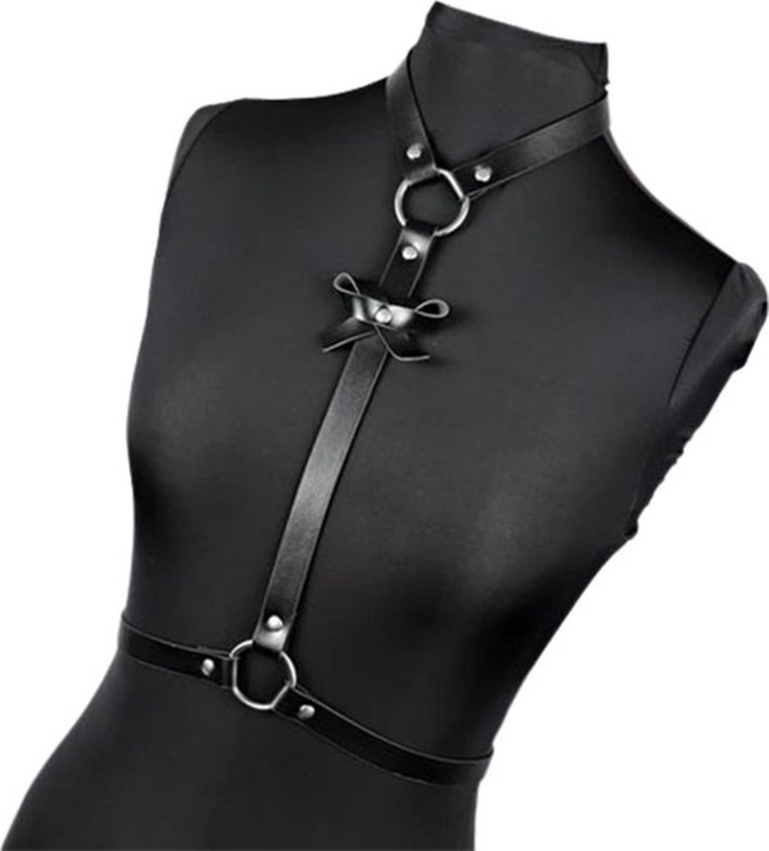 Goedkoopste BDSM Lederen bondage met strikje - Verstelbaar - Gesp - Riem - Harnas - Bodychain