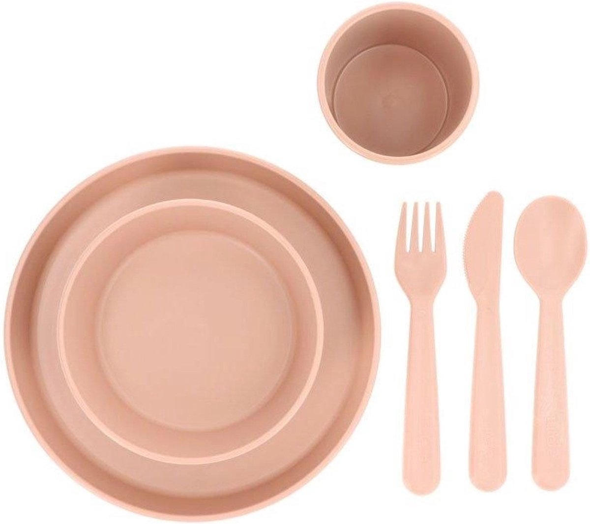 Goedkoopste Tutete - kinderservies set - bord kom beker vork mes lepel - roze / zalm - polypropyleen