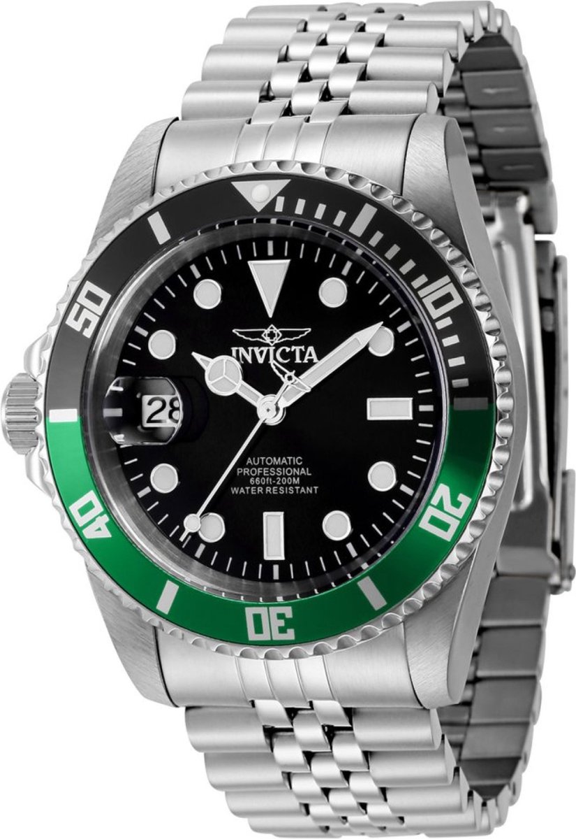 Invicta Pro Diver 43980 Heren Horloge - Waterdicht - Analoog - Automatisch Uurwerk - Roestvrij Staal met zwarte Wijzerplaat - 42mm