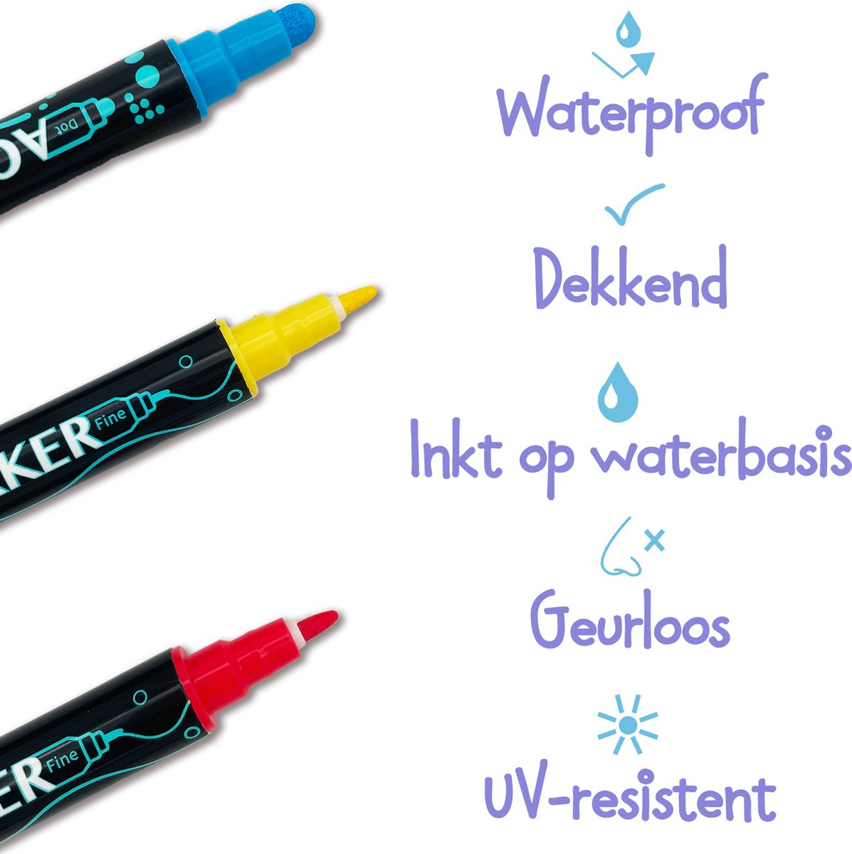 CREACOL Acrylstiften 36 stuks - Dual Tip - Verfstiften - Tekenset - Happy Stones Stiften - Inclusief Sjablonen — afbeelding 8