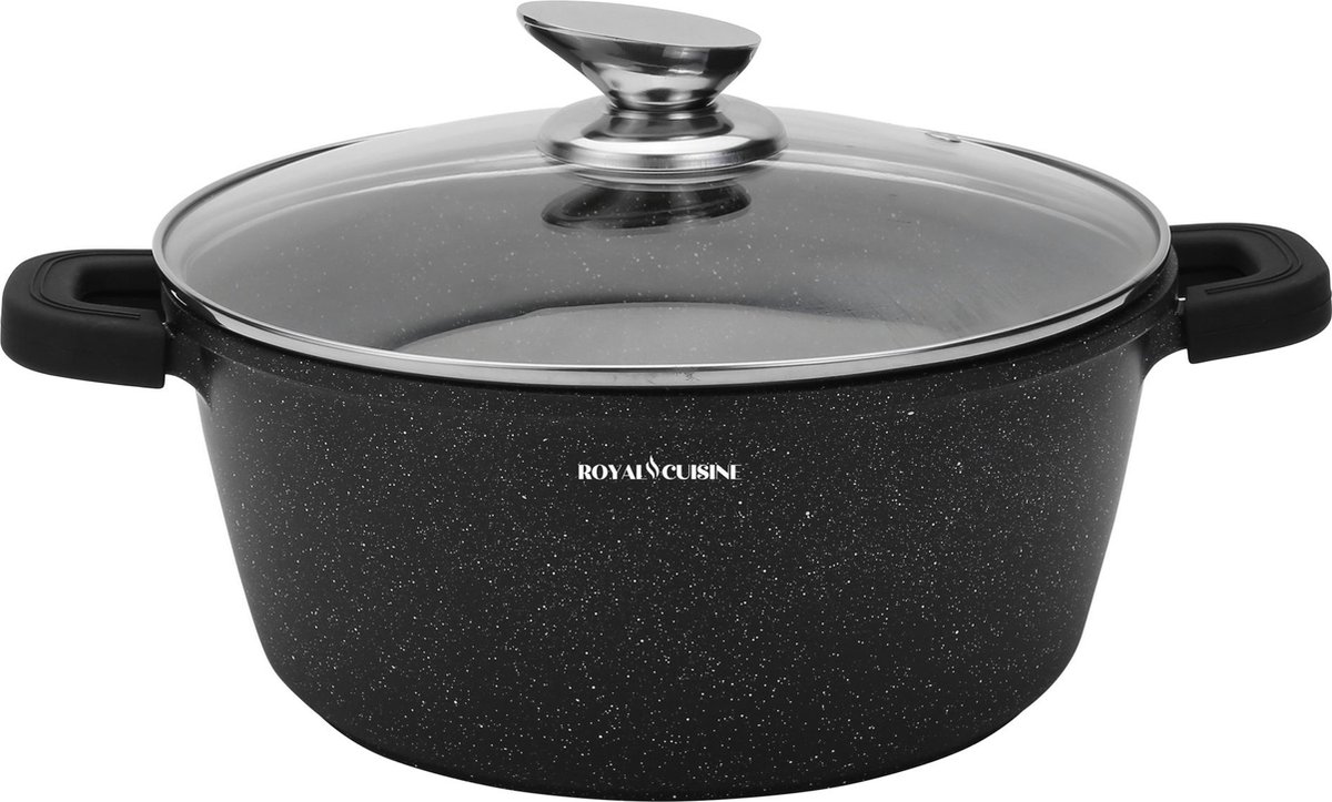 32 CM Hoge Braadpan - Soeppan - met Glazen afdekplaat Zwart