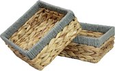 Kraft Rieten Mand - Blauwe Deksel Rieten Mand - Natuurlijke Gebreide Mand - Natuurlijke Rieten Mand Decoratieve Rieten Mand 27x16x10 Cm