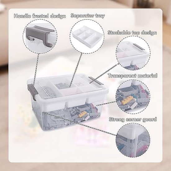 SpaceXpert Opbergdozen, opbergdozen, draagbare kunststof dozen met handvat, stapelbare organisatiedozen voor slaapkamer, kantoor, school, transparant, 35 l (set van 4