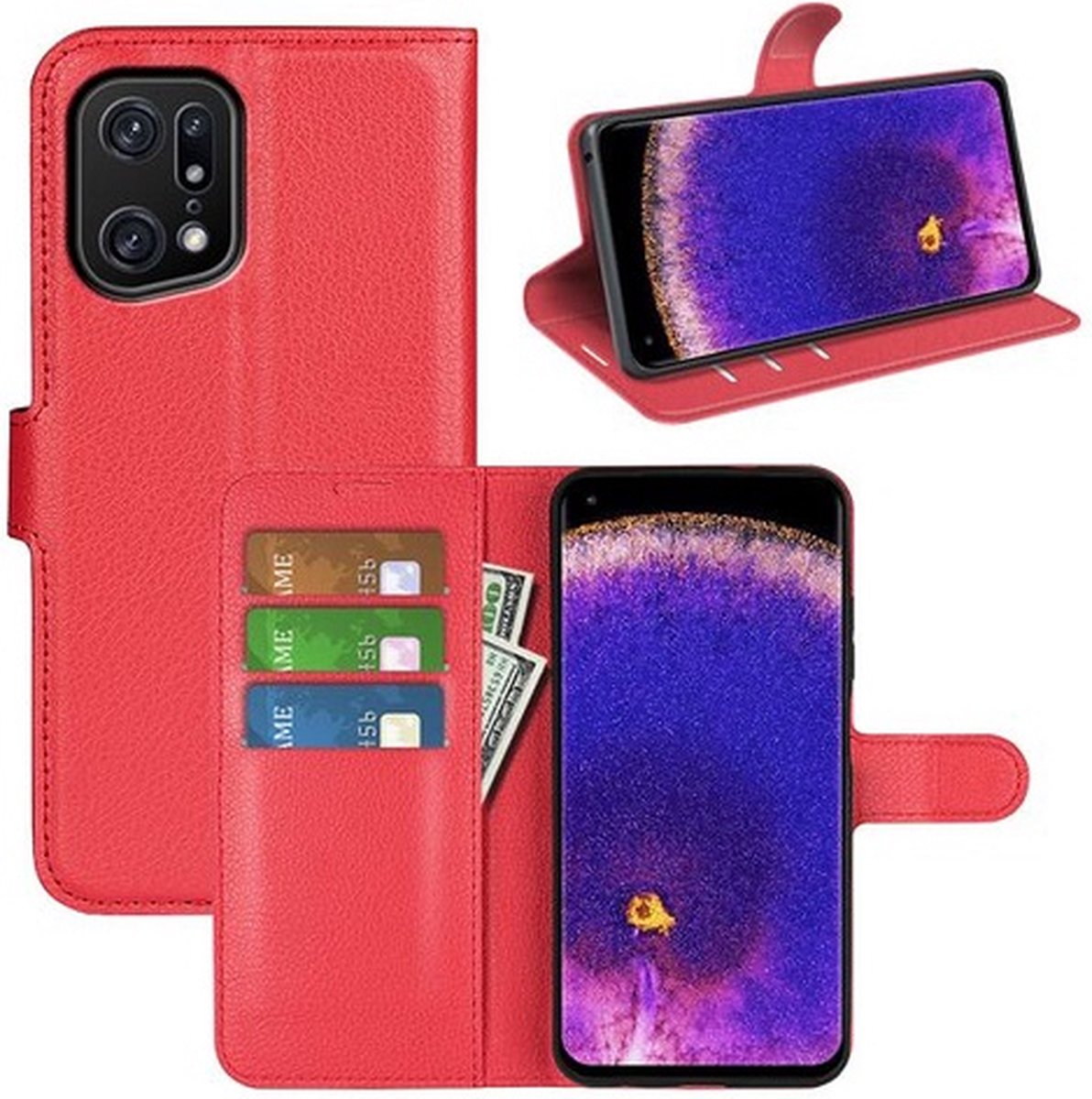 OPPO Find X5 Pro Hoesje Met Pasjeshouder Bookcase Rood