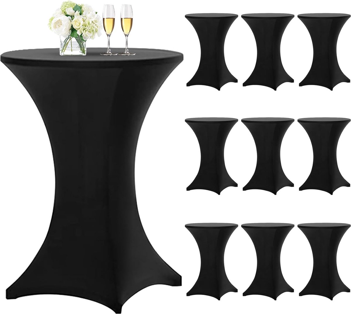 Goodivery ® Tien Stuks Zwarte Tafelhoezen voor Bar- en Bistrotafels, Stretch Tafelkleden met Voetzakken, 80-85 cm Diameter
