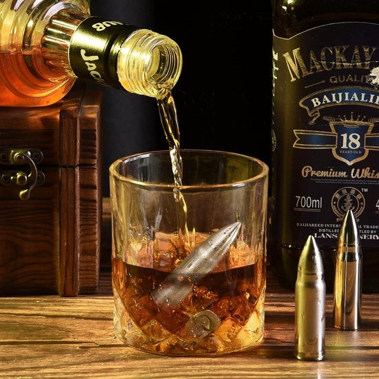 Whiskystenen Cadeauset - 6 Roestvrijstalen IJsblokjes Met Glazen En Onderzetters