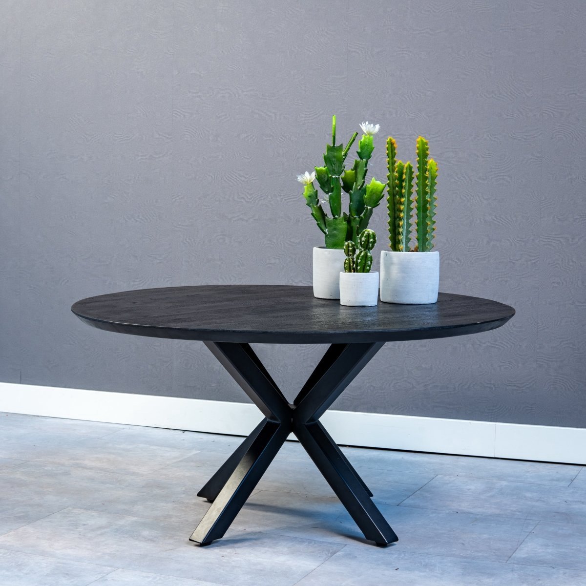 Mangohouten Salontafel Vicenza Black 90 cm Mahom Industrieel - Kleine tafel van Mangohout & Metaal - Industriële Huiskamertafel