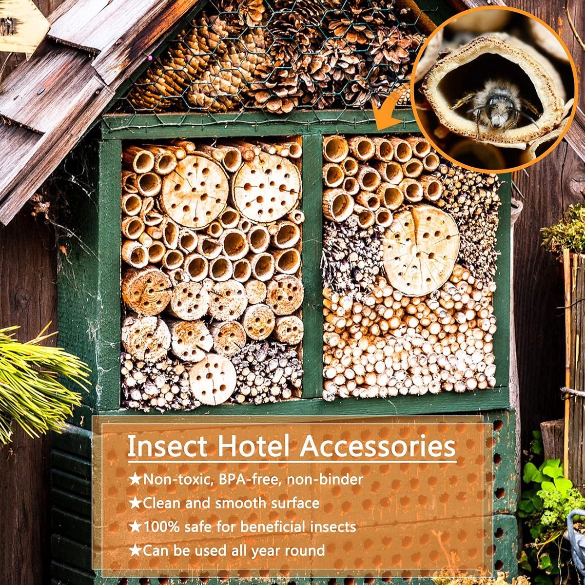Beesi Insectenhotel Met Weerbestendig Dak, Bijenhotel Nesthulzen Van Bamboe Verschillende Diameters Hoogwaardig Insectenhuis Zonder Splinters Diervriendelijk Wilde 1706925030