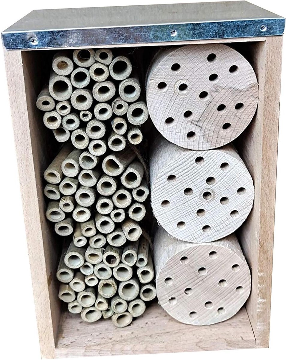 Bijenhotel Faros ca. 23 x 11 x 16 cm beukenhout bamboe natuur insectenhotel Natura