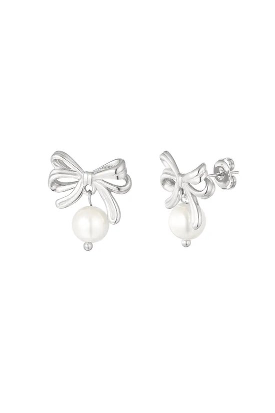 Strikjes oorbellen met parel - Zilver- Perfect cadeau voor de feestdagen - Moederdag