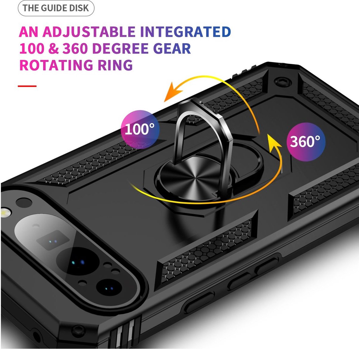 Mobigear Hoesje geschikt voor Google Pixel 9 Pro XL Telefoonhoesje Hardcase | Mobigear Armor Ring Backcover Shockproof met Ringhouder | Schokbestendig Pixel 9 Pro XL Telefoonhoesje | Anti Shock Proof - Zwart