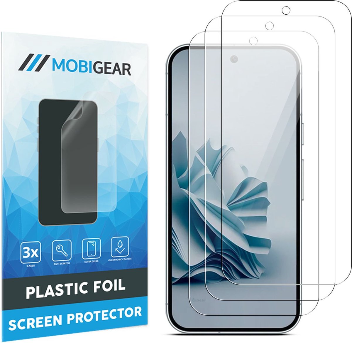 Mobigear Screenprotector geschikt voor Google Pixel 9 | Mobigear Screenprotector Folie - Case Friendly (3-Pack)