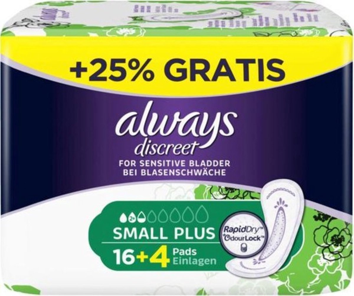 Always x3 discreet maandverband small plus (voor urineverlies) 20st