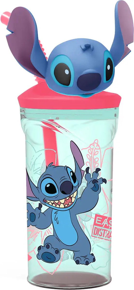 Disney's Stitch Drinkbeker met rietje – 360 ml – Herbruikbaar – Met 3D-figuur – BPA-vrij – Tumbler voor kinderen vanaf 4 jaar – Transparant groen