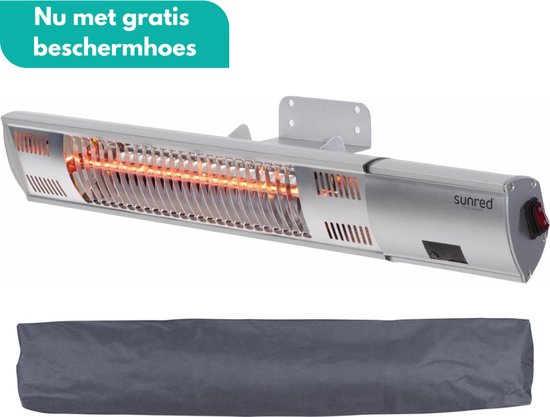 Sunred - COMBIDEAL - Heater & Hoes - Ultra lijn - Zilver – Wand model - Terrasverwarmer – Halogeen rosé goud technologie - 2000W - Afstand bestuurbaar - Elektrische heater