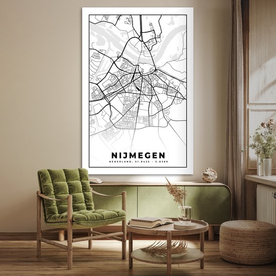 Poster Carte - Nimègue - Zwart - Wit - 120x180 cm XXL